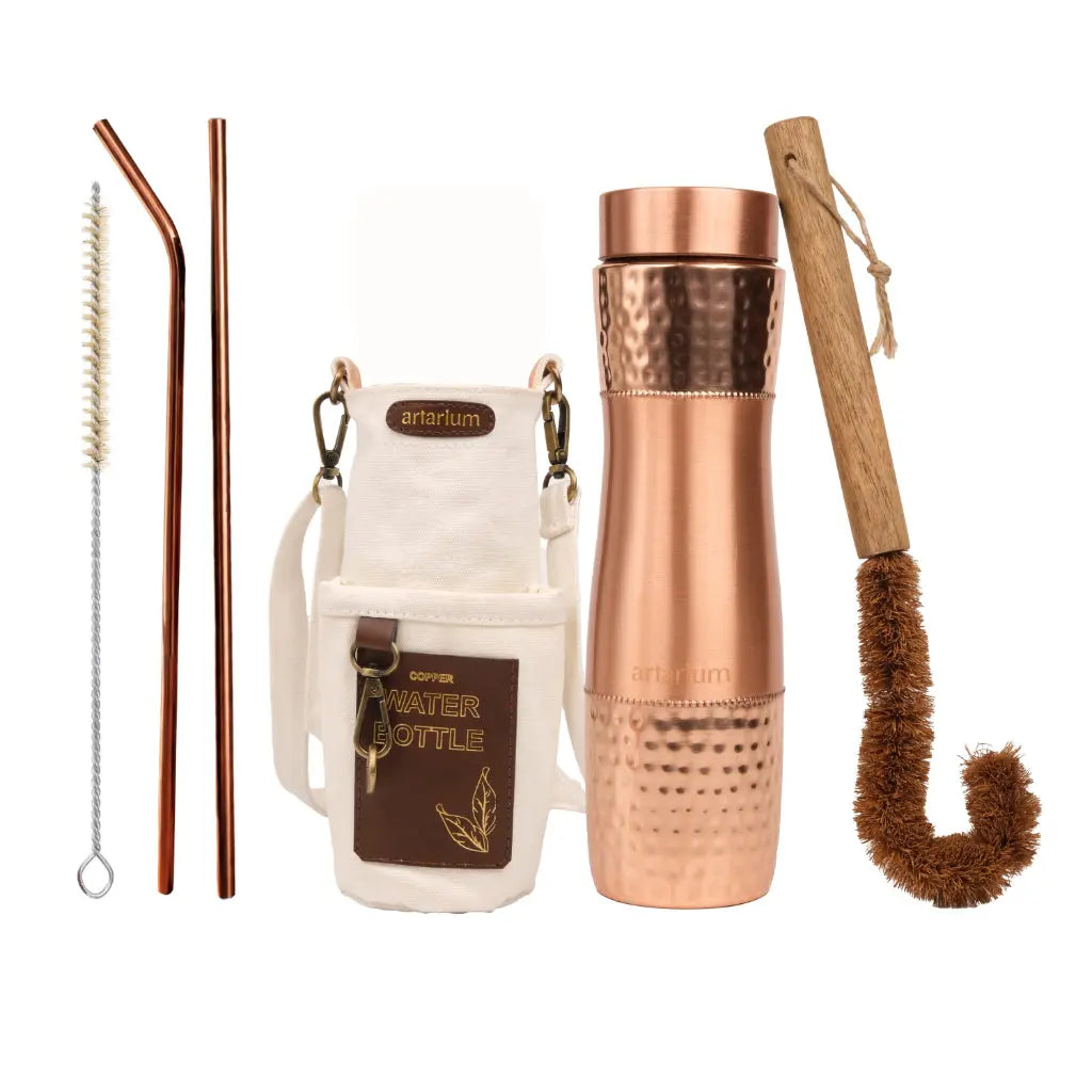 Hammered Copper Bottle Complete Set